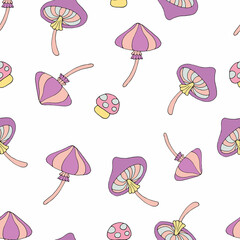 vector seamless pattern with cartoon mushrooms
