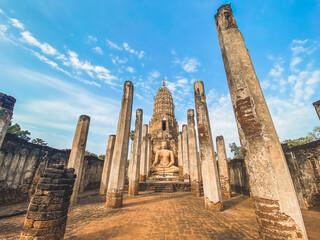 Wat Phra Sri Rattana Mahathat Rajaworaviharn temple and buddha in Si Satchanalai historical park, Thailand