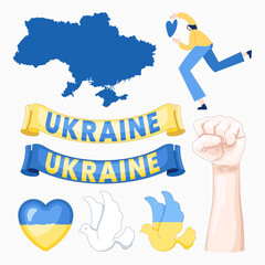 Symbols of support for Ukrainian war victims vector illustration. Call for help and peace for Ukraine.