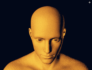 Abstract digital human head. Technology and robotics concept. 3D vector illustration. Design for business presentations, flyers or posters.