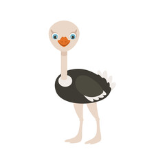 Cartoon cute ostrich. Simple vector children's illustration of African bird. Funny character.