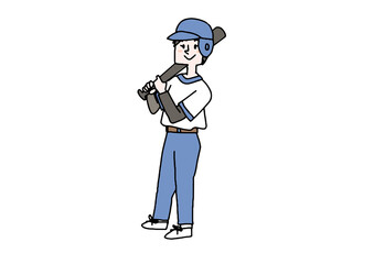 野球選手の女性　女性が活躍するさまざまな職業　コミカルな手書きの人物　ベクター、線画にカラー