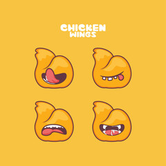 fried chicken wings cartoon. food vector illustration. with different mouth expressions