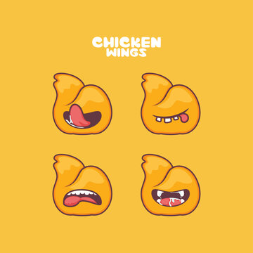 fried chicken wings cartoon. food vector illustration. with different mouth expressions