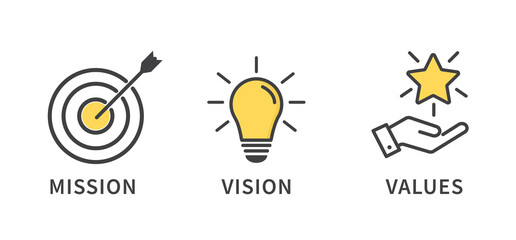 Mission, Vision and Values icon.  Organization mission. Success and growth concepts. flat design. Vector illustration © Alano Design