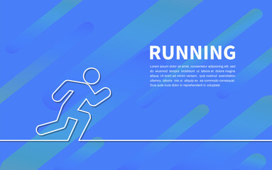 Running man icon on blue background. Running fast banner. Sport symbol. Vector illustration