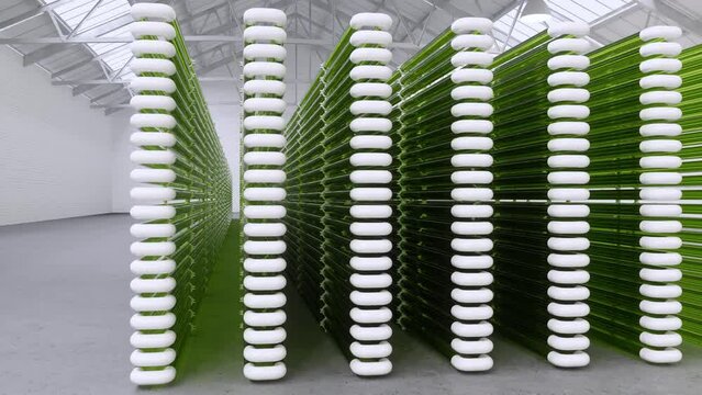 Tubular Algae Bioreactors Fixing CO2 To Produce Biofuel As An Alternative Fuel In The Warehouse