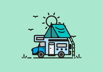 Simple camper van camping illustration