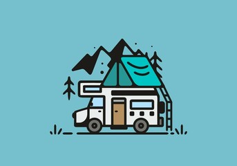 Simple camper van camping illustration