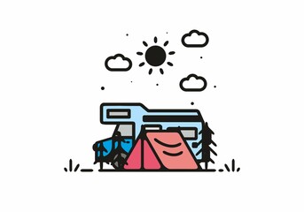 Simple camper van camping illustration
