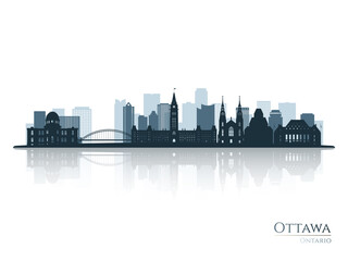 Fototapeta na wymiar Ottawa skyline silhouette with reflection. Landscape Ottawa, Ontario. Vector illustration.