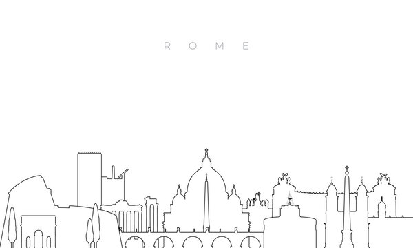 Outline Rome skyline. Trendy template with Rome city buildings and landmarks in line style. Stock vector design.