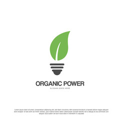 Creative organic power logo design leaf with bulb vector illustration