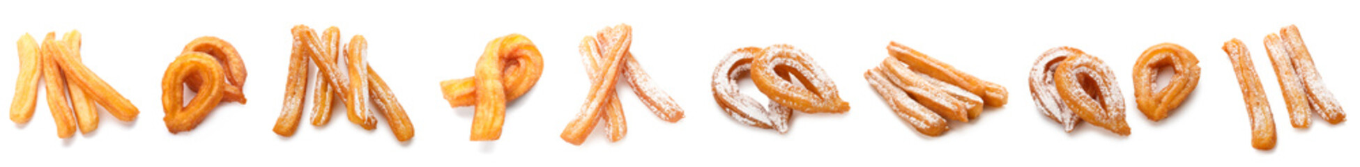 Set of tasty churros isolated on white