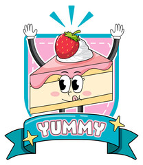 Funny strawberry cake cartoon character