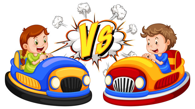 A boy bumper car vs a girl bumper car