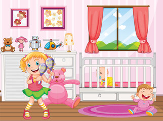 Scene with girl in pink bedroom