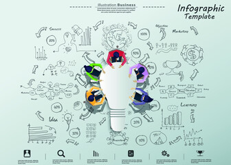 Businessman and Lady Brainstorm for Success with lamp - Sketch plan Business icon various - Creativity modern Idea and Concept illustration Infographic template.