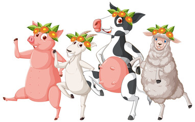 Happy farm animals acrtoon characters