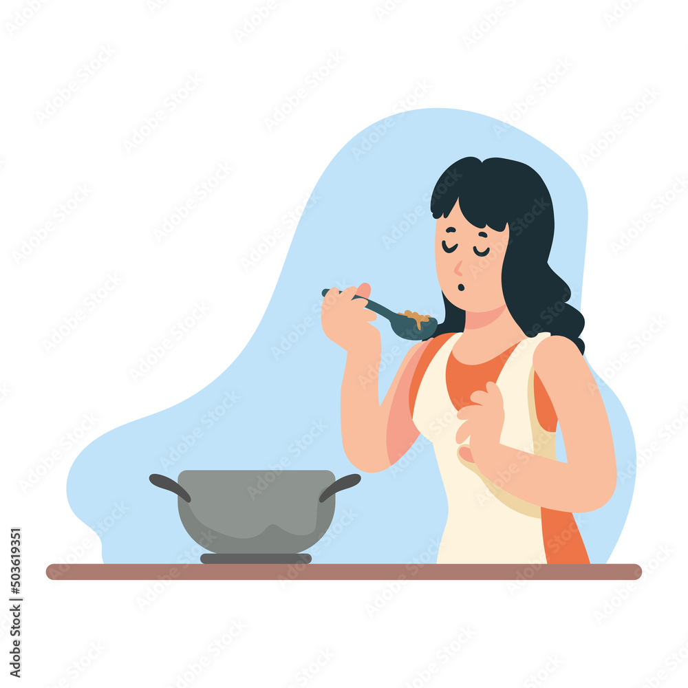 Wall mural woman cooking with spoon