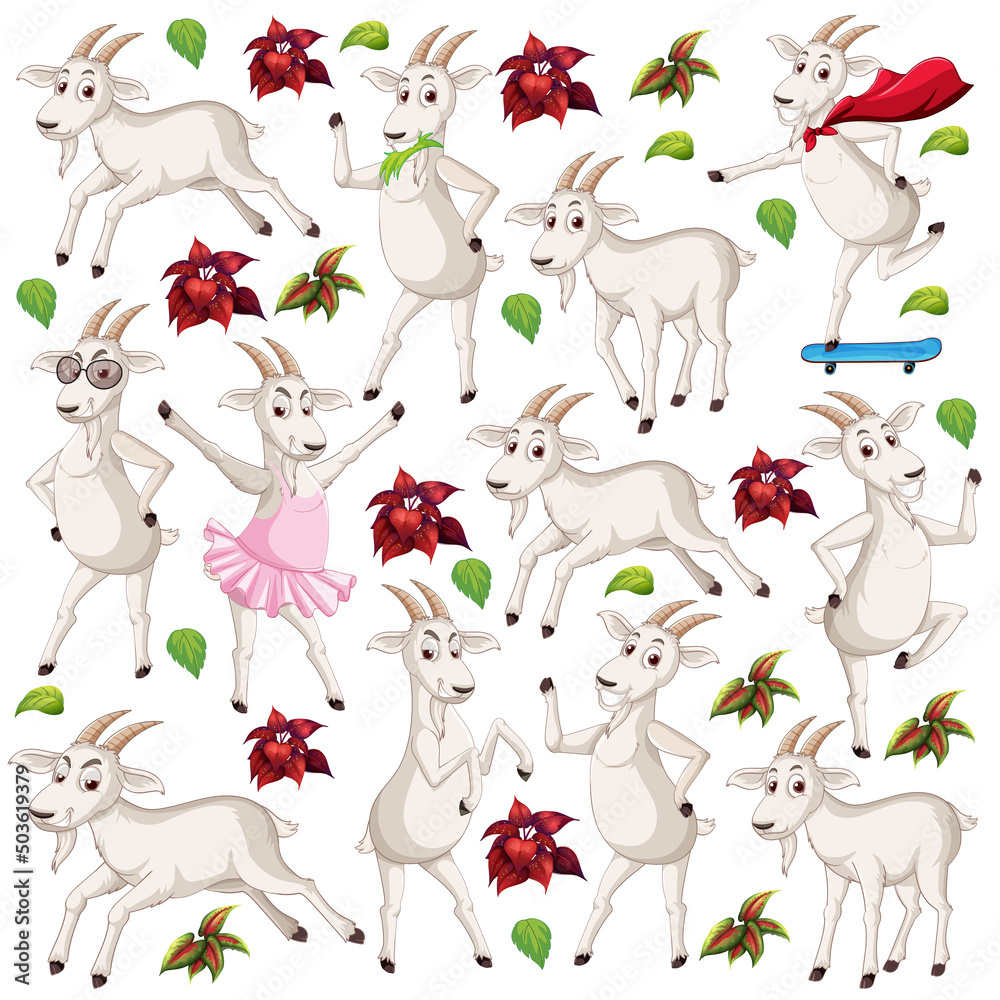 Wall mural seamless pattern with cute goats