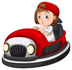 Deurstickers A girl driving bumper car on white background © GraphicsRF