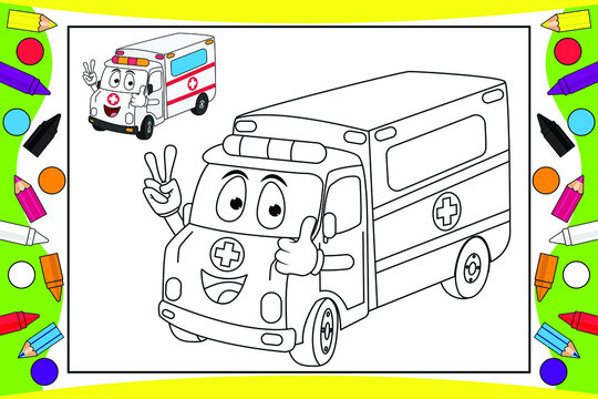 coloring ambulance cartoon for kids