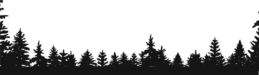 silhouettes of spruce vector. firtrees vector sketch. silhouette coniferous forest belt vector. tree line vector sketch. vector illustration. hand drawing. eps © bleskk