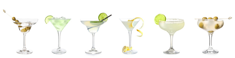 Set of tasty martini cocktails isolated on white