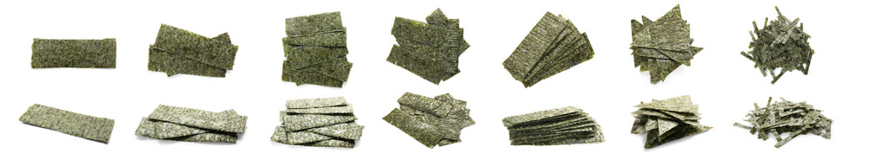 Set of tasty seaweed sheets on white background © Pixel-Shot