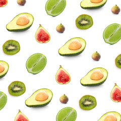 Set of fresh green fruits on white background