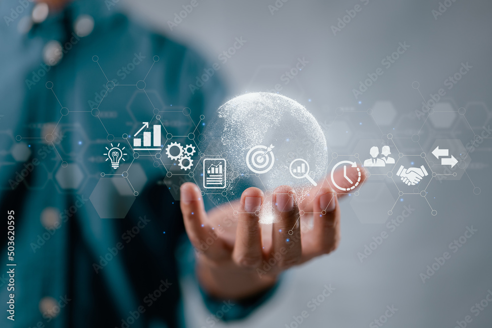 Aufkleber business worldwide internet connection application technology, digital marketing, finance and bankin