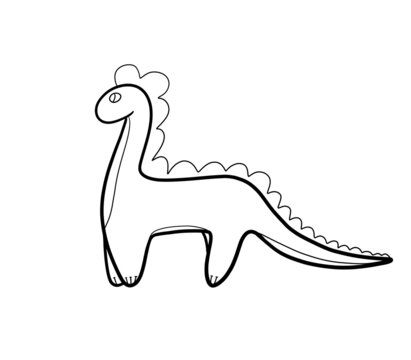 Dinosaur outline illustration. Hand drawn art in doodle sketch style. For  coloring for kids and children. Cute baby dino. No color. Cartoon animals  Stock Illustration | Adobe Stock