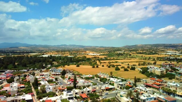 Aerial view of a small town on the coast of Cyprus.