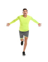 Sporty male runner on white background