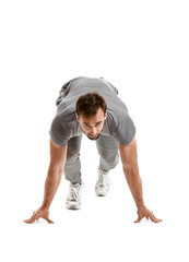 Sporty male runner on white background