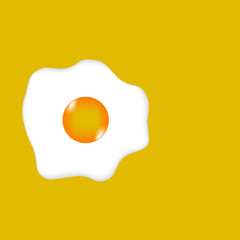 Fried egg  flat design icon on yellow background.  Vector illustration