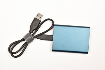 Fototapeta premium SSD Hard Drive with Data Cable, External SSD Hard Disk