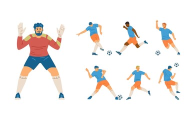 Fototapeta na wymiar Football team players cartoon characters set, flat vector illustration isolated.