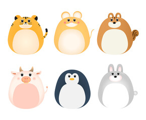 The cute memo of various animal faces and bodies illustration set. Name tag, paper, kid, memo, sticker. Vector drawing. Hand drawn style.