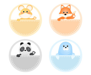 A collection of name tags and memos with cute animal drawings illustration set. daycare, kid, memo, animal icon. Vector drawing. Hand drawn style.