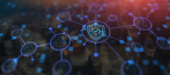 Cyber Security Data Protection Concept on City Background