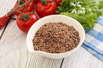 Dry Raw flax seed in the bowl
