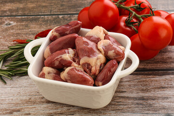 Raw chicken hearts for cooking