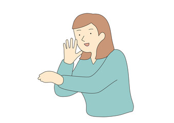 ねえねえちょっとと呼びかける女性　線画