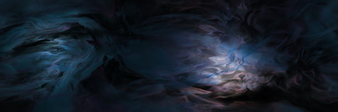 nebula with stars, dust and gas (colourful glowing 3d space environment illustration, hdri banner background)