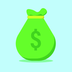 Bussiness and finance illustration money bag with money coins isolated on blue background