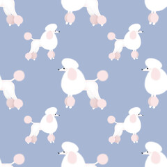 Seamless pattern with cute white poodle dog for holiday cards, children's clothing design, invitations, banners, animal shop, textile