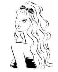 後ろを振り返る女性　線画