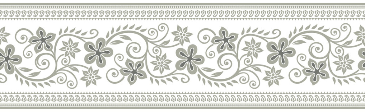 Ornamental flower border with paisley and tribal design elements